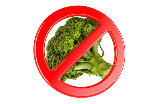 带有禁止标志的西兰花白菜，3D渲染图片下载