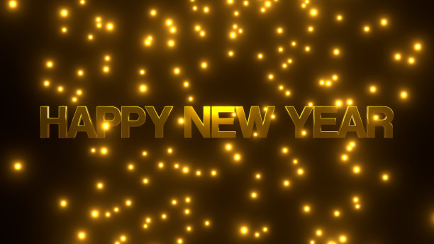 新年快乐，黑色背景上金色的飘落颗粒。图片下载