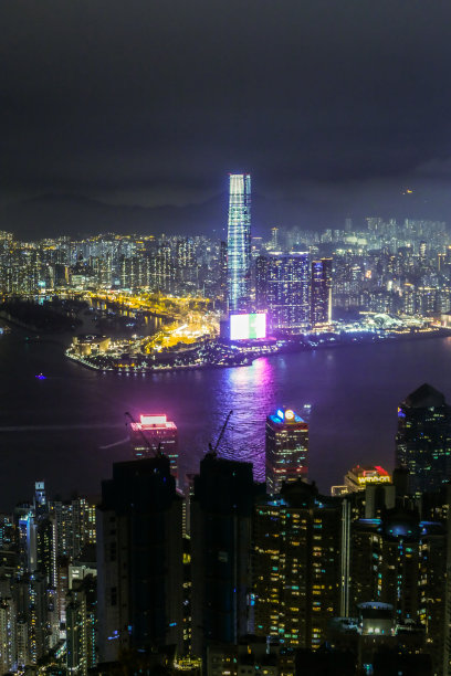 从太平山顶俯瞰香港的夜景图片下载