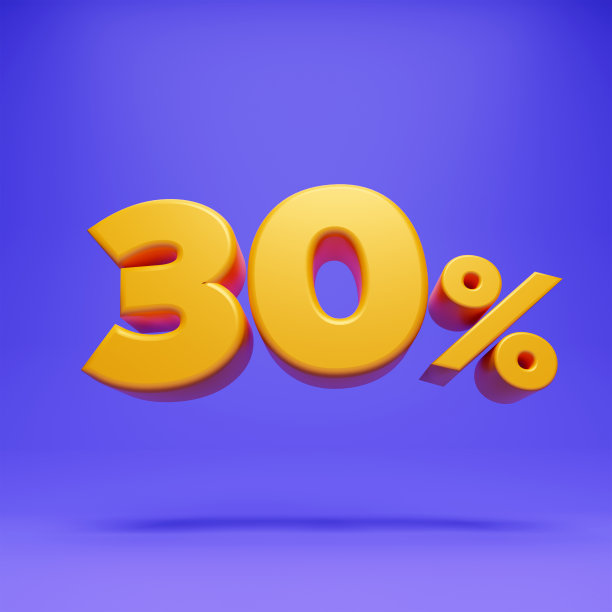 3d插图30%标题标志图标浮动在紫色的背景图片下载