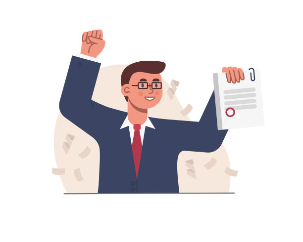 兴奋的卡通男戴着眼镜举证插画图片下载