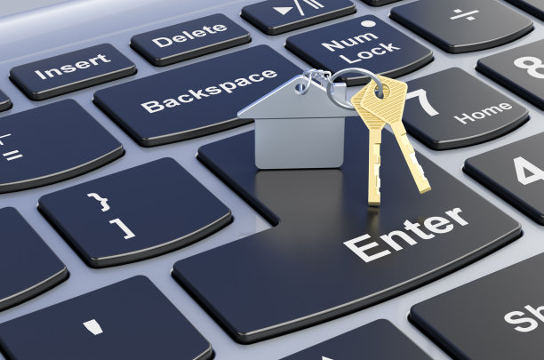 笔记本电脑键盘上的钥匙链，3D渲染图片下载