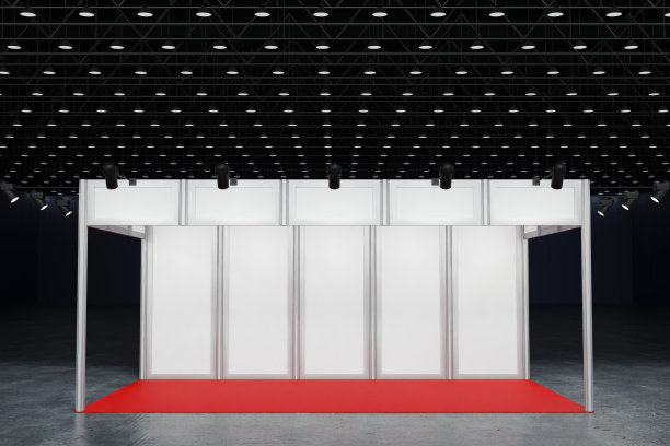 白色模型模板设计展台展台展示活动贸易展销会展示在展厅，3D渲染。图片下载