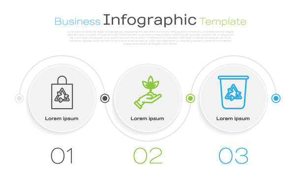 设置可回收塑料袋，环保手持设备和可回收标志回收箱。业务信息图表模板。向量图片下载