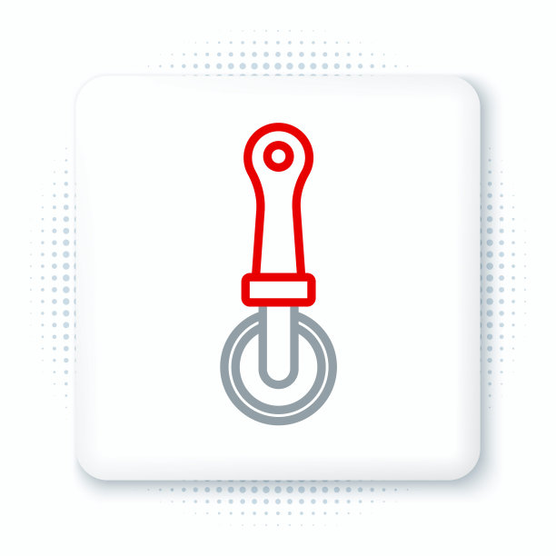 线披萨刀图标孤立的白色背景。披萨切割机的标志。钢制厨具设备。色彩缤纷的轮廓概念。向量图片下载