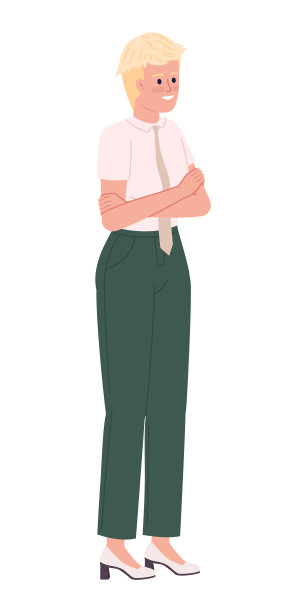 专业办公室女孩在长裤套装半平面颜色矢量字符图片下载