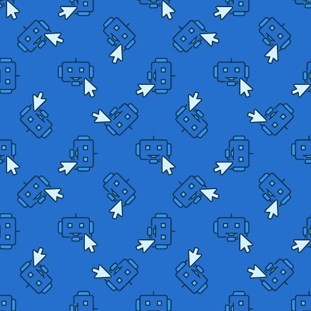 聊天机器人与鼠标光标矢量蓝色无缝图案图片下载