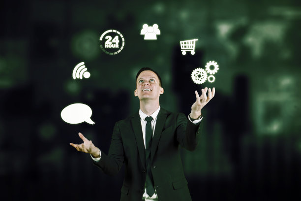 商人玩弄呼叫中心的工作图标图片下载