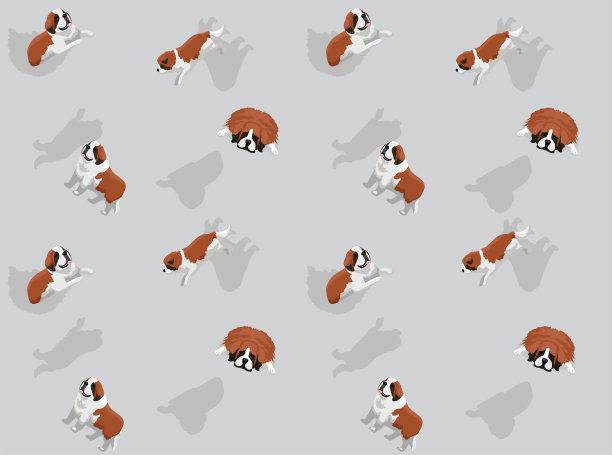 狗圣伯纳可爱的卡通姿势无缝壁纸背景图片下载