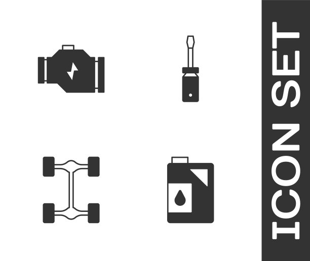 设置机油罐，检查发动机，底盘车和螺丝刀图标。向量图片下载