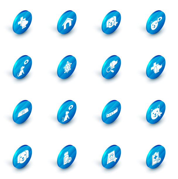 集狗屋，兽医诊所符号，宠物食品碗的猫或狗，乌龟，和图标。向量图片下载