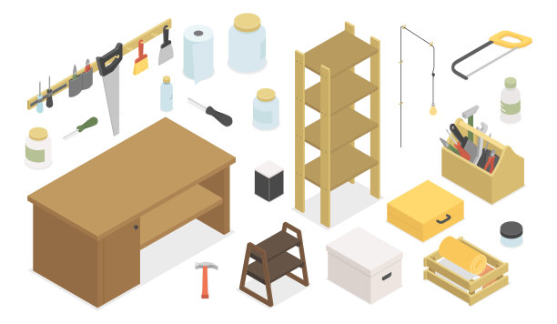 木工车间-现代矢量彩色等距插图集图片下载