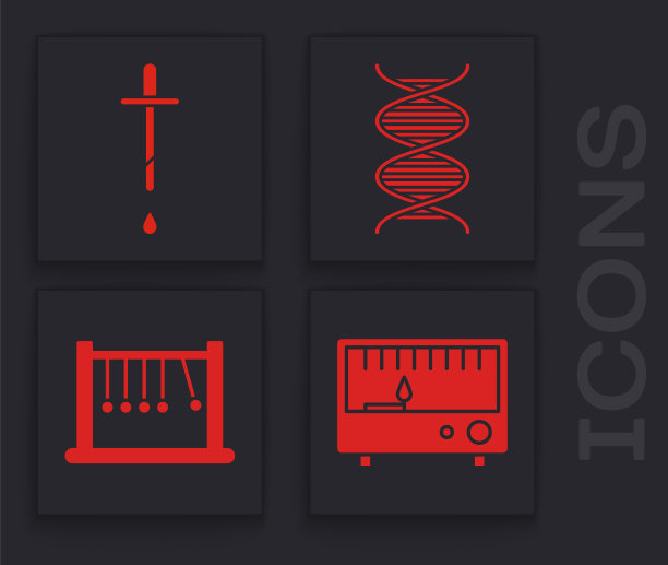 设置电气测量仪器，移液器，DNA符号和钟摆图标。向量图片下载