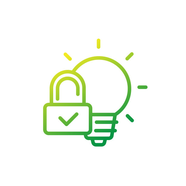 专利线图标与灯泡和锁在白色图片下载