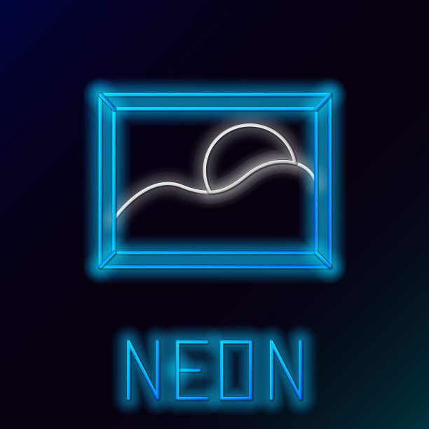 发光的霓虹线图片景观图标孤立的黑色背景。色彩缤纷的轮廓概念。向量图片下载