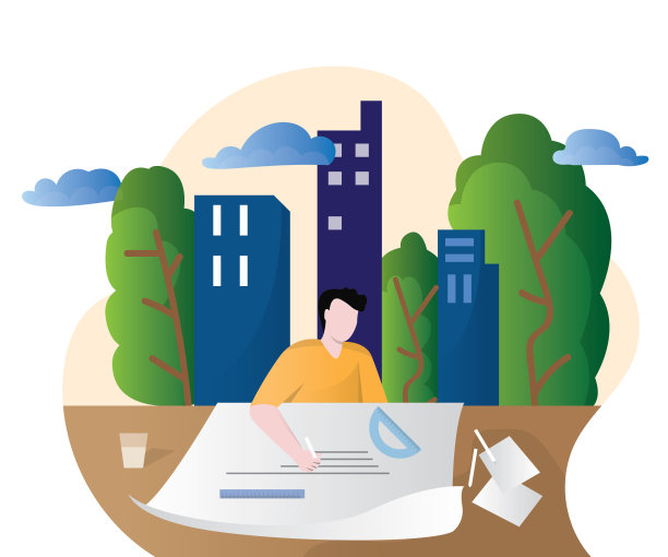 建筑师在白纸上画画，艺术家在桌子上画画，画图标模板，平面风格图片下载