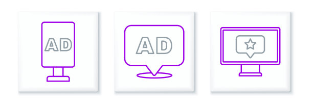 设置线监视器星形，目标和广告图标。向量图片下载