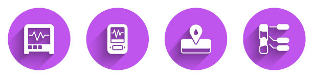 设置地震仪，油田和土壤分析图标长阴影。向量图片下载