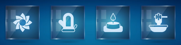 将花、桑拿手套、香薰蜡烛、蜜汁棒与碗套在一起。方形玻璃板。向量图片下载