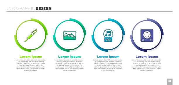 设置音频插孔，音乐波均衡器，音符，音调和鼓机。业务信息图表模板。向量图片下载