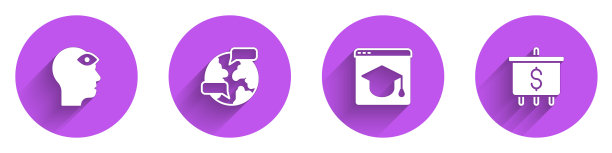 集人与第三只眼睛，全球，在线教育和目标美元图标长阴影。向量图片下载