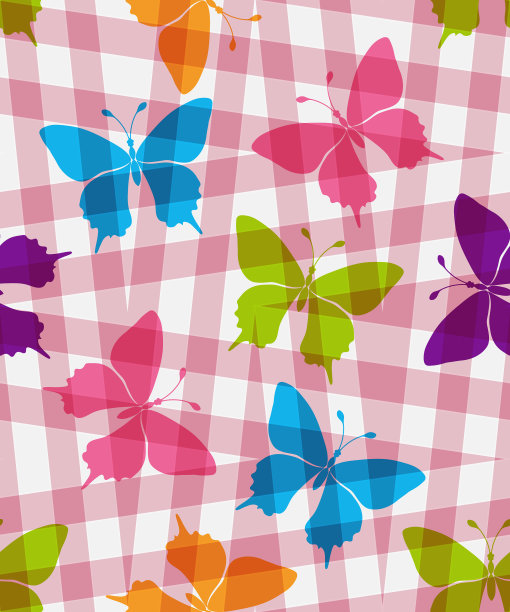 春天天衣无缝的图案配上鲜艳的蝴蝶图片下载