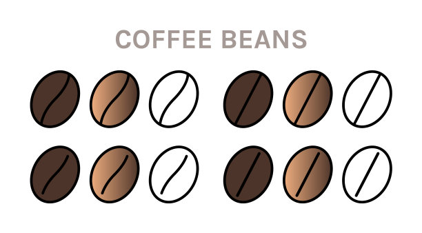 咖啡棕豆在黑线风格图标集图片下载