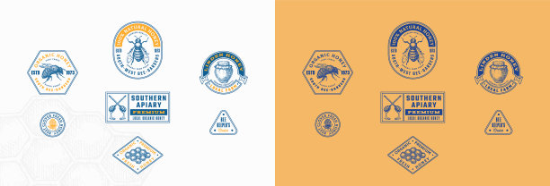 蜜蜂蜂蜜农场复古框架徽章和标志图片下载