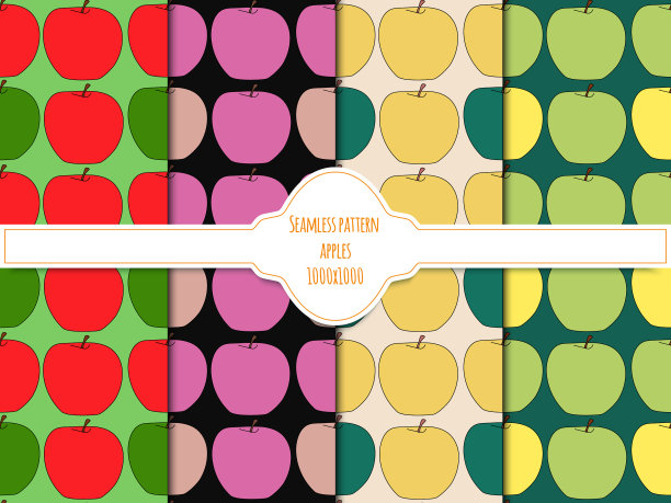 一组1000 × 1000的苹果无缝图案图片下载