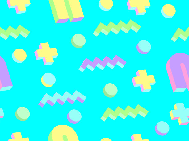 孟菲斯无缝图案与三维几何形状图片下载