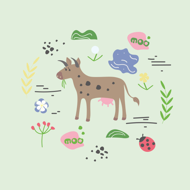 草地上的牛写意画图片下载