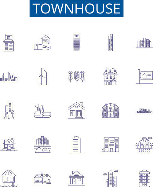 联排别墅线图标标志集设计集合图片下载