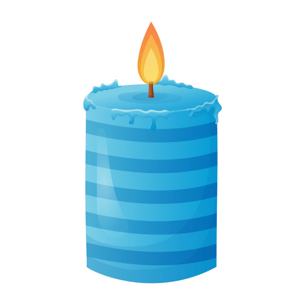 喜庆的蓝色条纹蜡烛与火图片下载