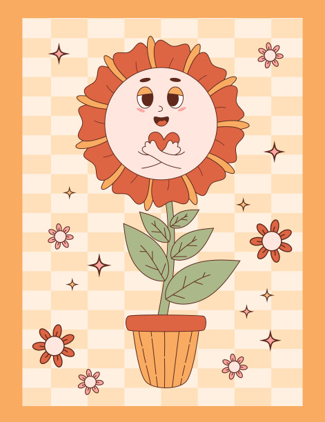 复古复古的卡通groovy花的力量图片下载