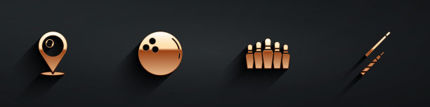 设置位置与台球，保龄球，瓶和台球球杆图标长阴影。向量图片下载