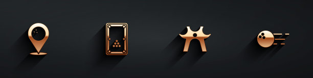 设置位置与保龄球，台球桌，休息和保龄球图标长阴影。向量图片下载