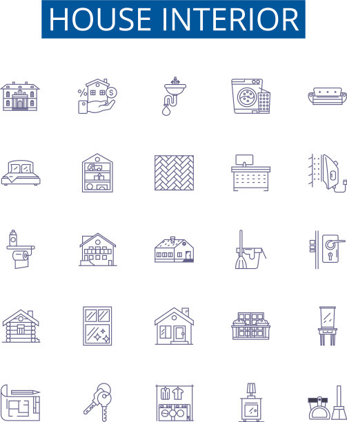 房子内部线条图标标志集设计图片下载