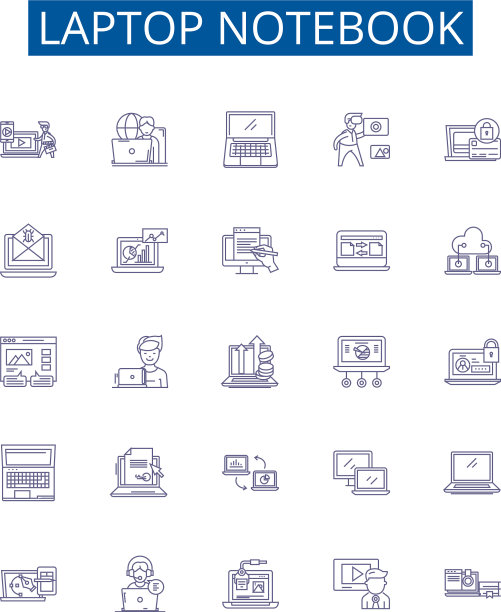 笔记本电脑笔记本线图标标志集设计图片下载