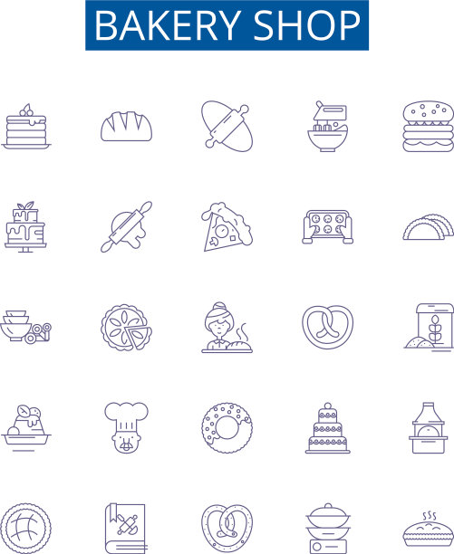 面包店店线图标标志集设计图片下载