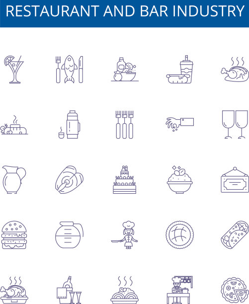 餐厅和酒吧行业线图标标志设置图片下载