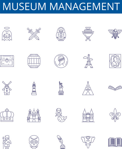博物馆管理线图标标志集设计图片下载