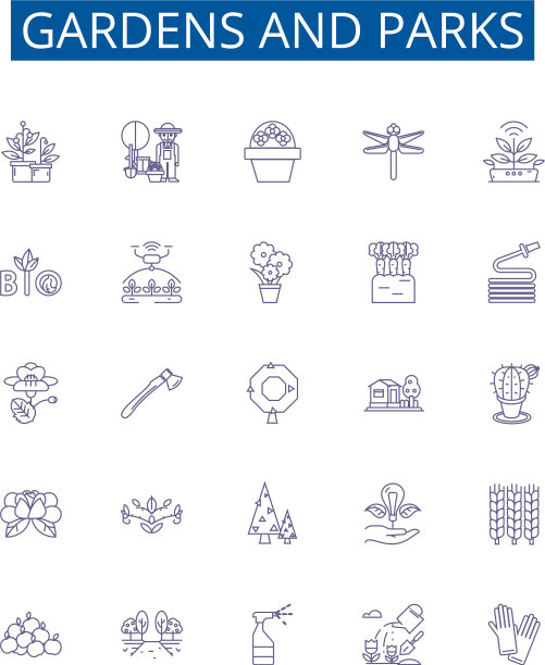 花园和公园线图标标志集设计图片下载