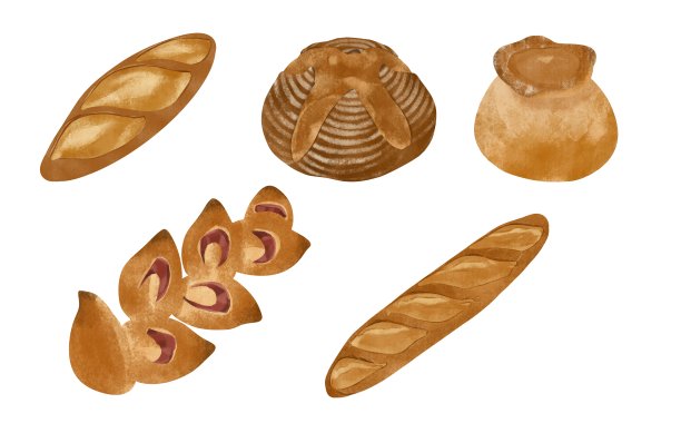 插图材料为现烤硬皮面包、法式面包。图片下载