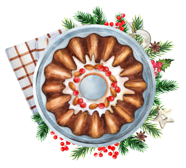 用蔓越莓杏仁装饰的圣诞磅蛋糕图片下载