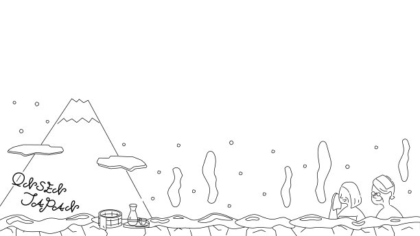 一对老年夫妇在日本享受温泉之旅的画面(冬季)(黑白线条绘制)图片下载