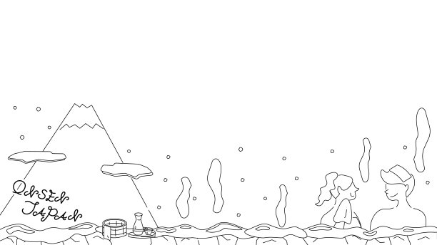 三名妇女在日本享受温泉之旅(冬季)(黑白线条绘制)图片下载