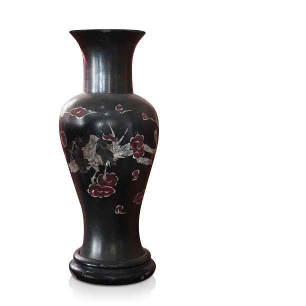 白底黑红老长陶瓷花瓶，装饰，对象，复古，自然，时尚，复制空间图片下载