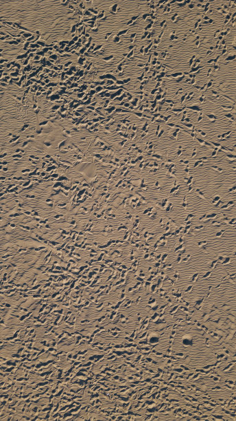 日落时沙滩上的脚印鸟瞰图图片下载