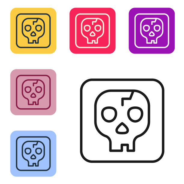 黑线考古图标孤立在白色背景。设置图标为彩色方形按钮。向量图片下载