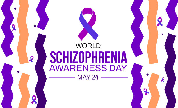 世界精神分裂症意识日背景与紫色丝带和形状的设计图片下载